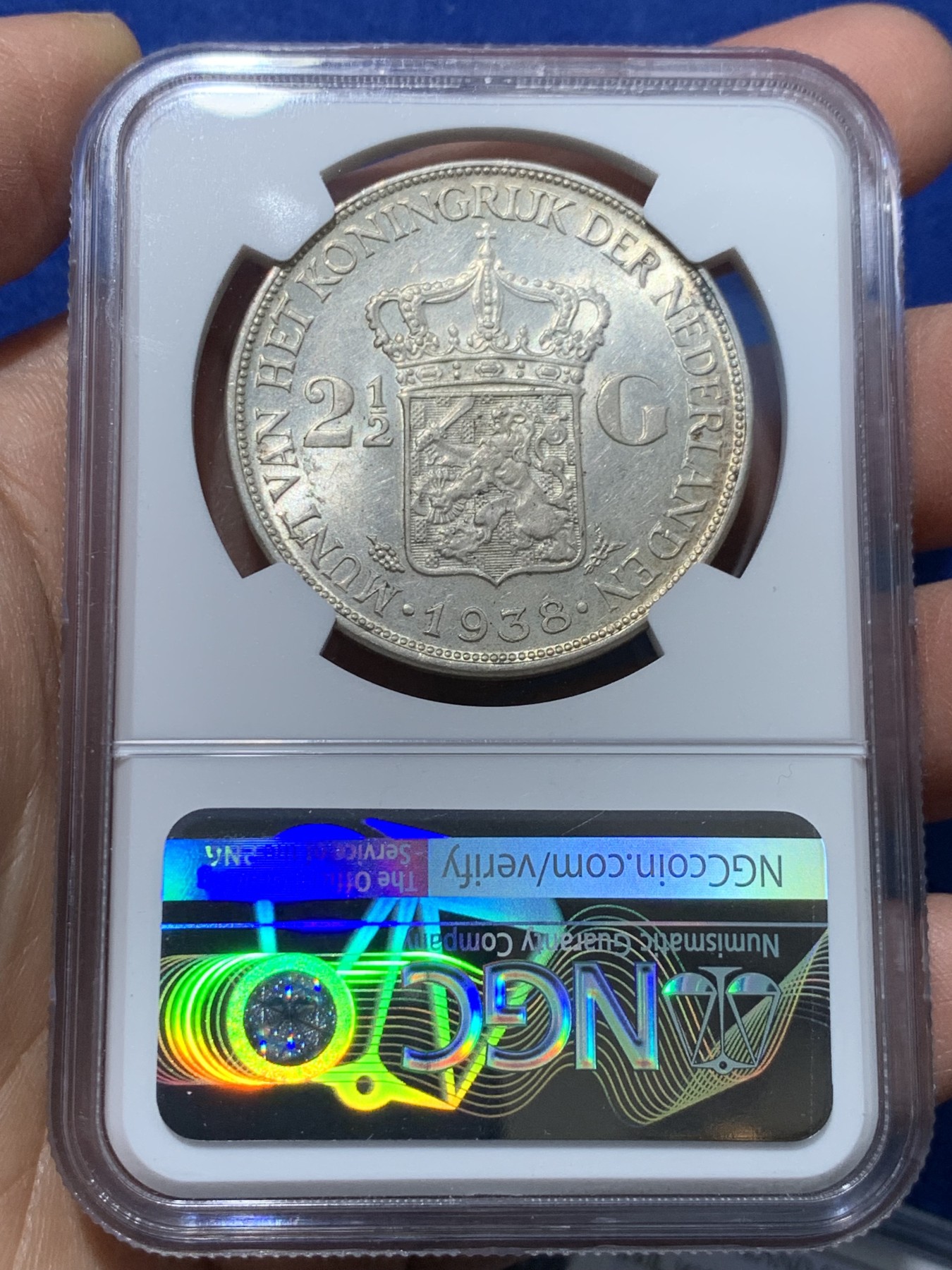 《竞宝斋》第238场-周日，周一，周二，周三 疯狂4连拍 (全场包邮) NGC AU58 荷兰1938年威廉明娜女王2.5盾大银币