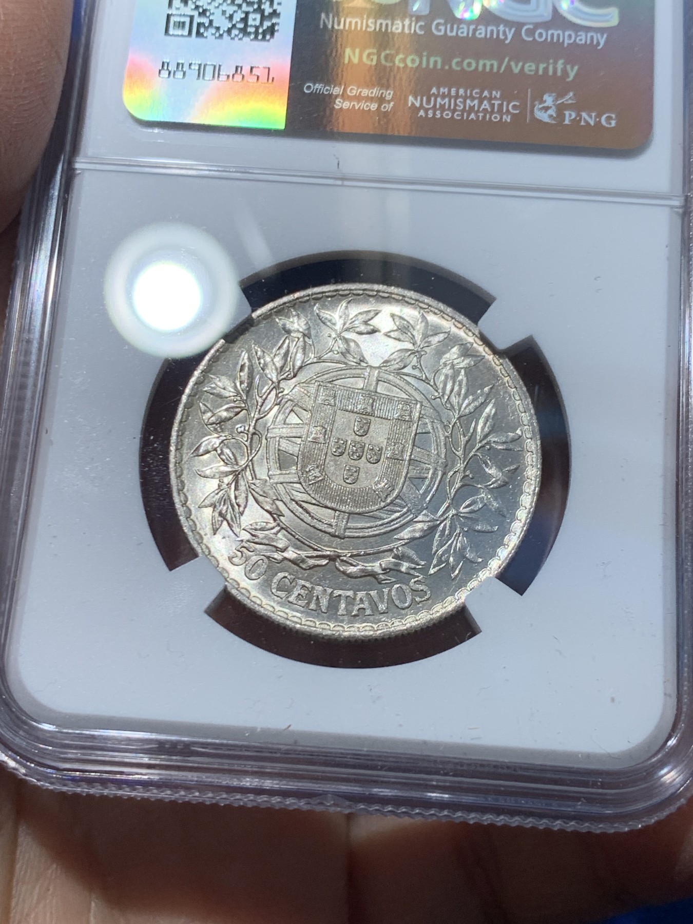 《竞宝斋》第238场-周日，周一，周二，周三 疯狂4连拍 (全场包邮) NGC MS62 葡萄牙1916年自由女神半圆银币