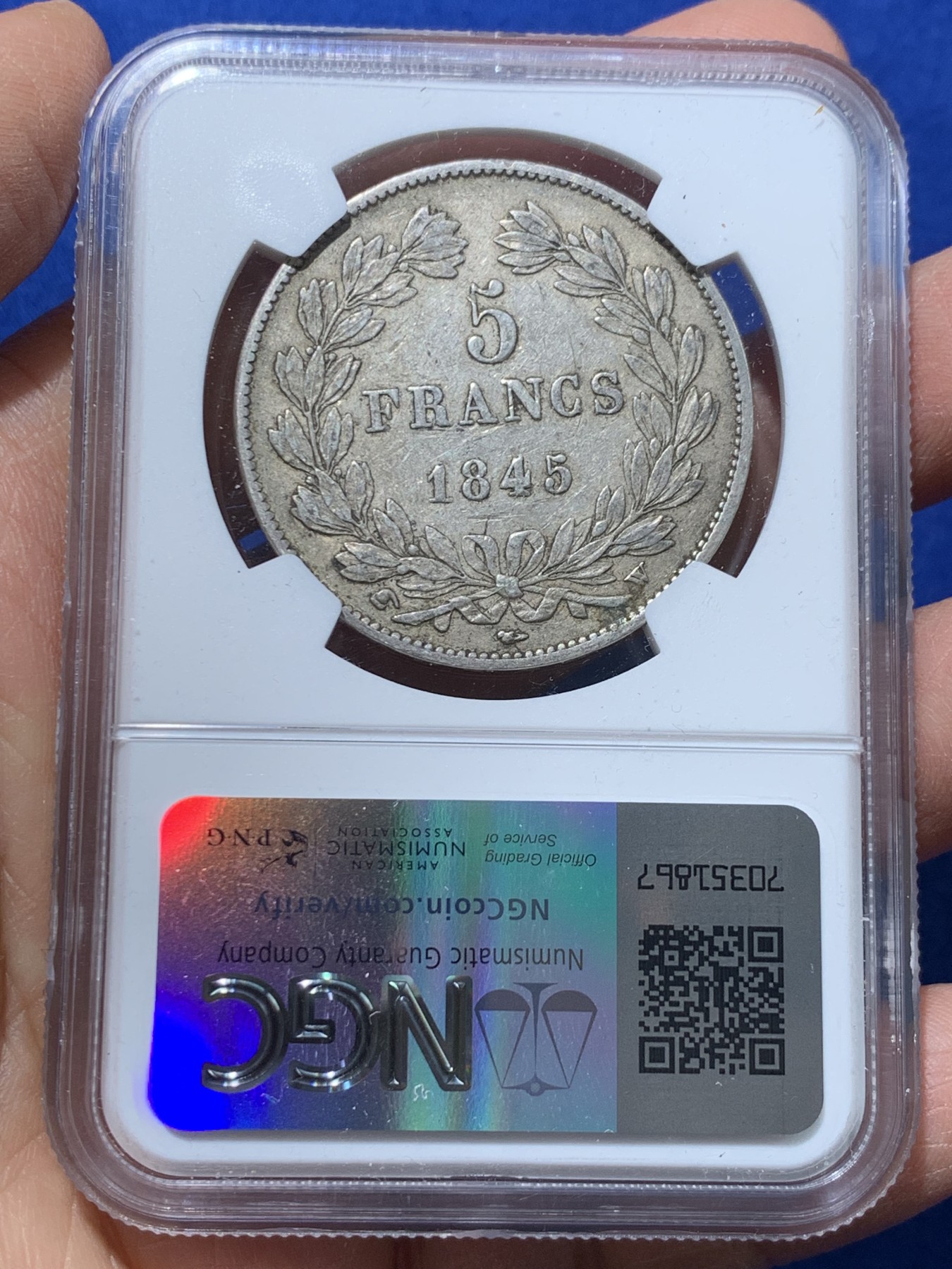 《竞宝斋》第238场-周日，周一，周二，周三 疯狂4连拍 (全场包邮) NGC-XF45 法国 1845年W 菲利普一世 5法郎银币