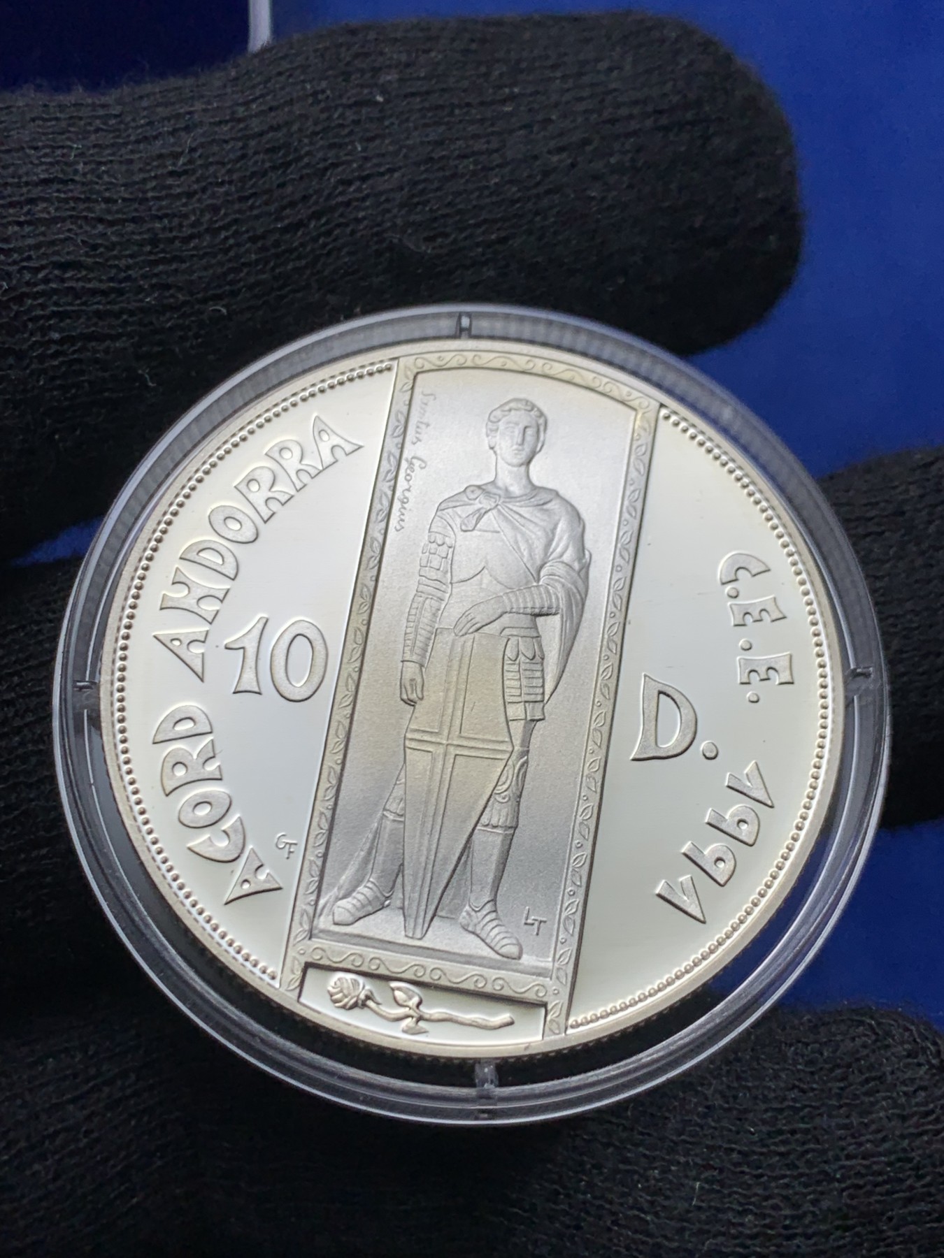 《竞宝斋》第238场-周日，周一，周二，周三 疯狂4连拍 (全场包邮) 安道尔 1991 10第纳尔 银币 925银31.1克