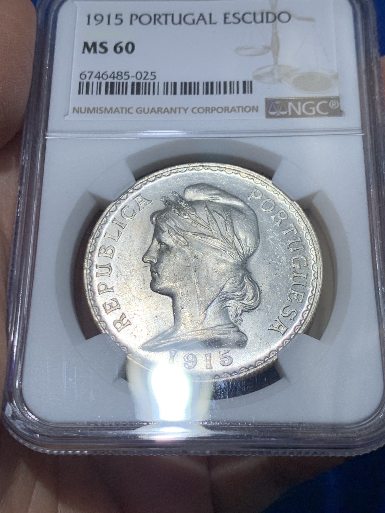 《竞宝斋》第238场-周日，周一，周二，周三 疯狂4连拍 (全场包邮) NGC MS60 原光葡萄牙1915年女神1埃斯库多银币