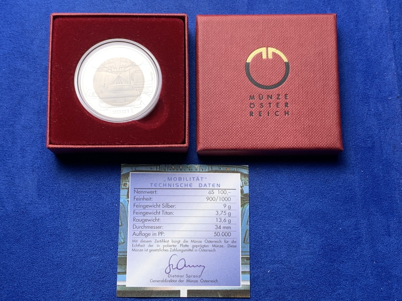 《竞宝斋》第238场-周日，周一，周二，周三 疯狂4连拍 (全场包邮) 奥地利 2001 银钛双金属 100先令 银币 少见品种