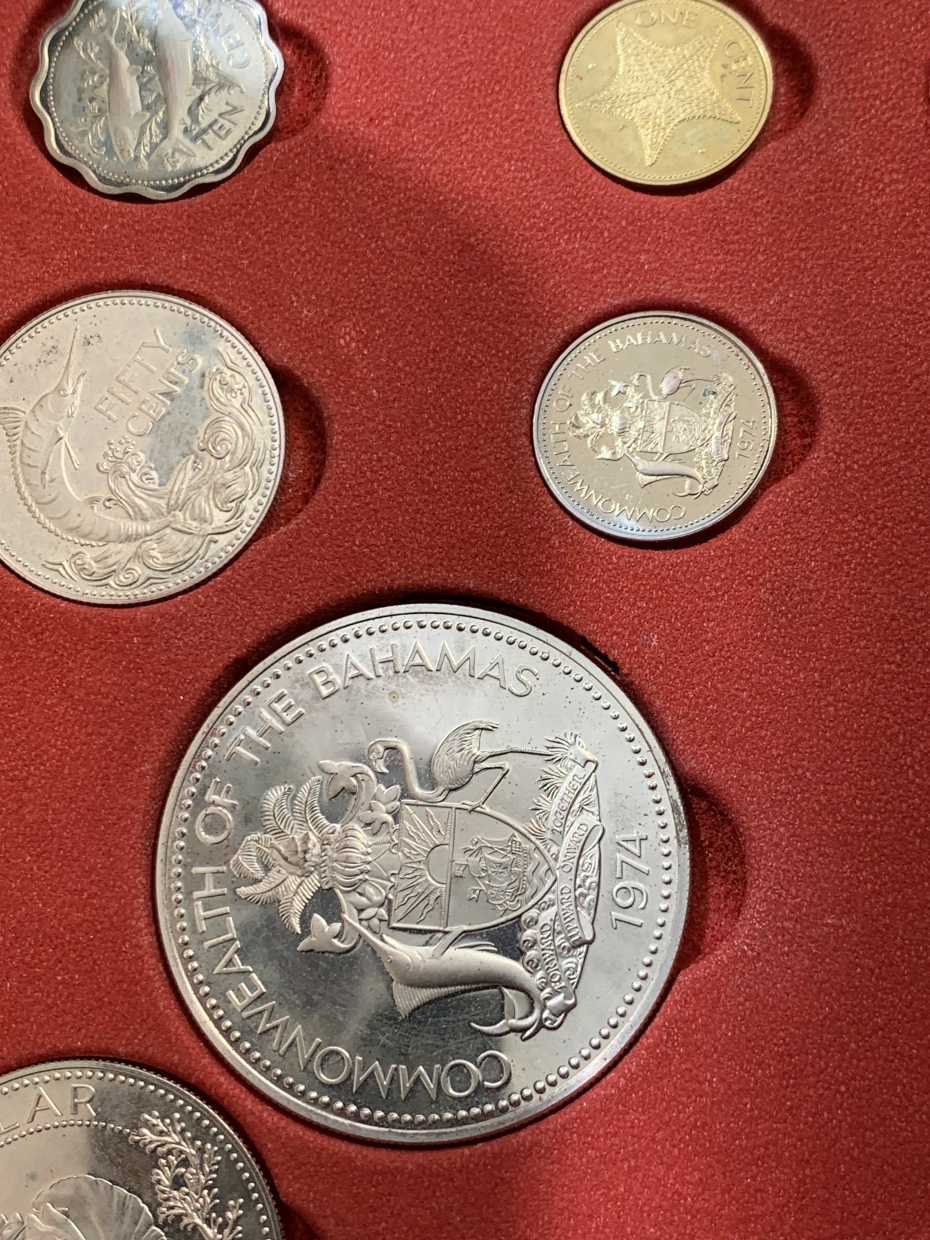 《竞宝斋》第238场-周日，周一，周二，周三 疯狂4连拍 (全场包邮) 巴哈马1974年 九枚套精制币 其中 50分/1/2/5元都是银币