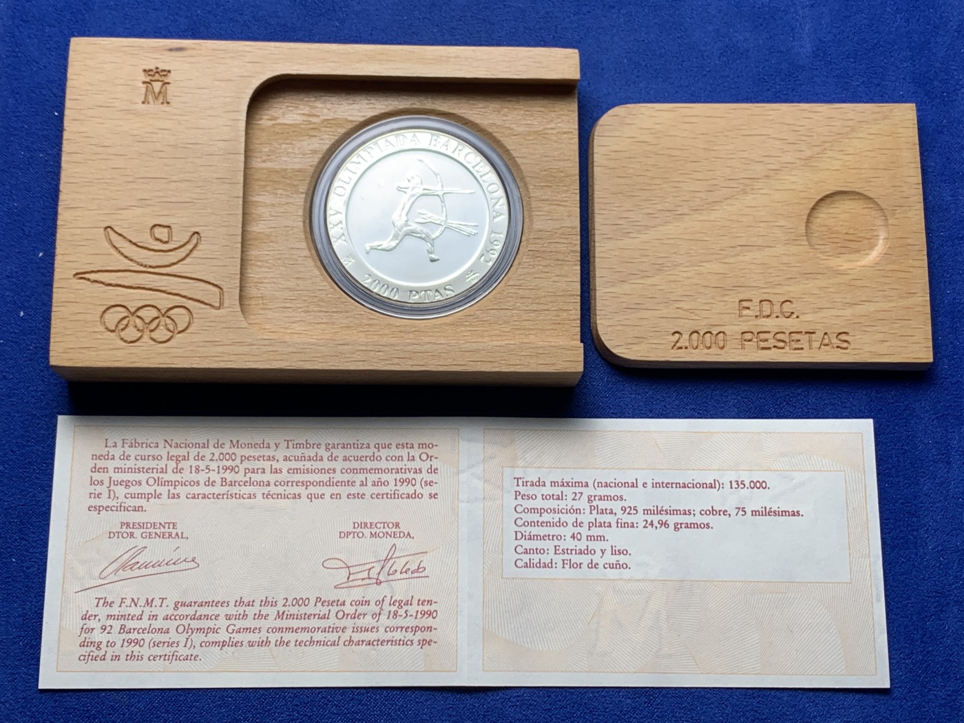 《竞宝斋》第238场-周日，周一，周二，周三 疯狂4连拍 (全场包邮) 西班牙1992年 巴塞罗那奥运会2000比塞塔 胡安·卡洛斯精制大银币 27克 925银