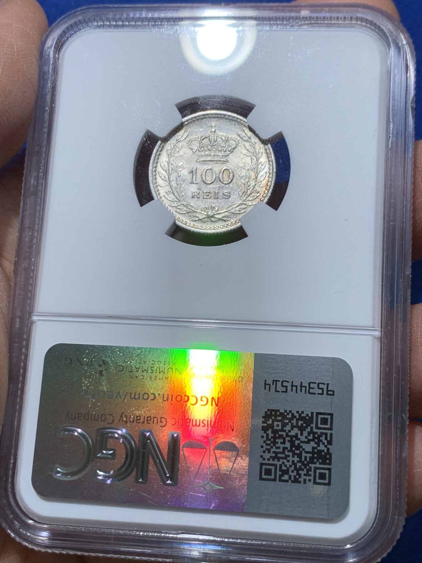 《竞宝斋》第238场-周日，周一，周二，周三 疯狂4连拍 (全场包邮) NGC AU58 葡萄牙 1909年 100瑞斯 银币