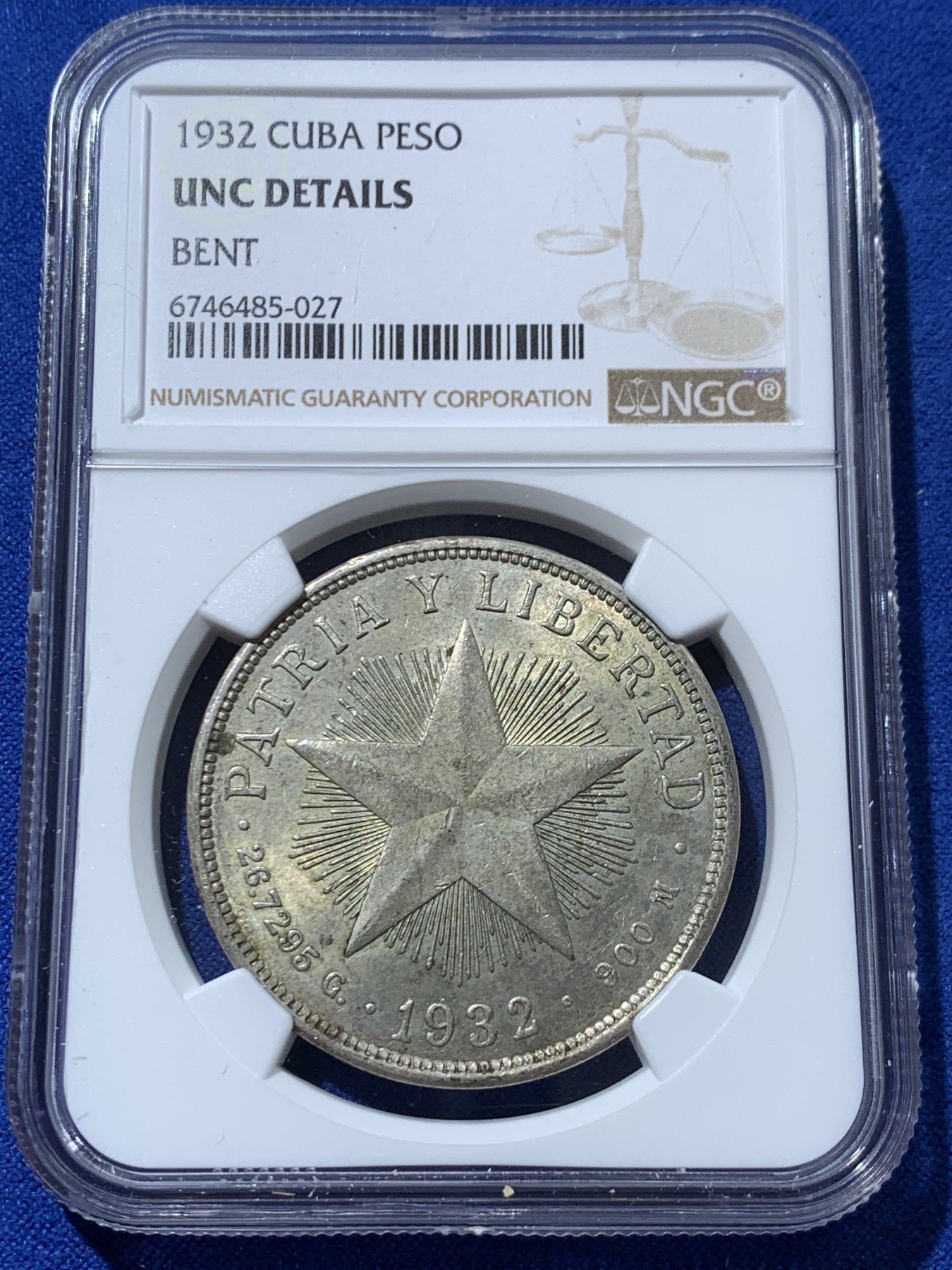 《竞宝斋》第238场-周日，周一，周二，周三 疯狂4连拍 (全场包邮) NGC UNC 古巴 1932年 大五角星 1比索 银币