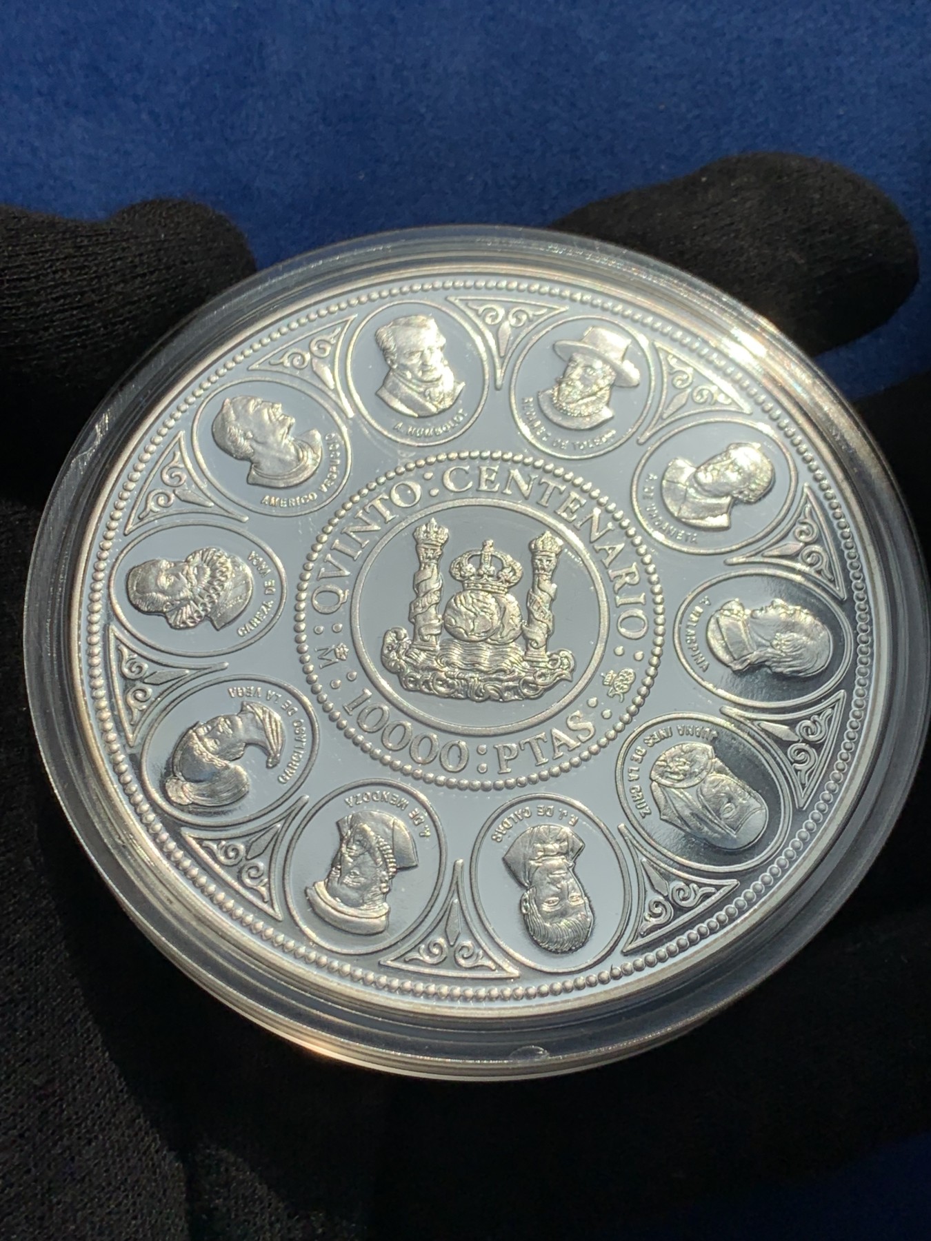 《竞宝斋》第238场-周日，周一，周二，周三 疯狂4连拍 (全场包邮) 西班牙 1990年 皇室家谱和诺贝尔获奖者图谱 10000比塞塔 168.75克 0.925银 精制