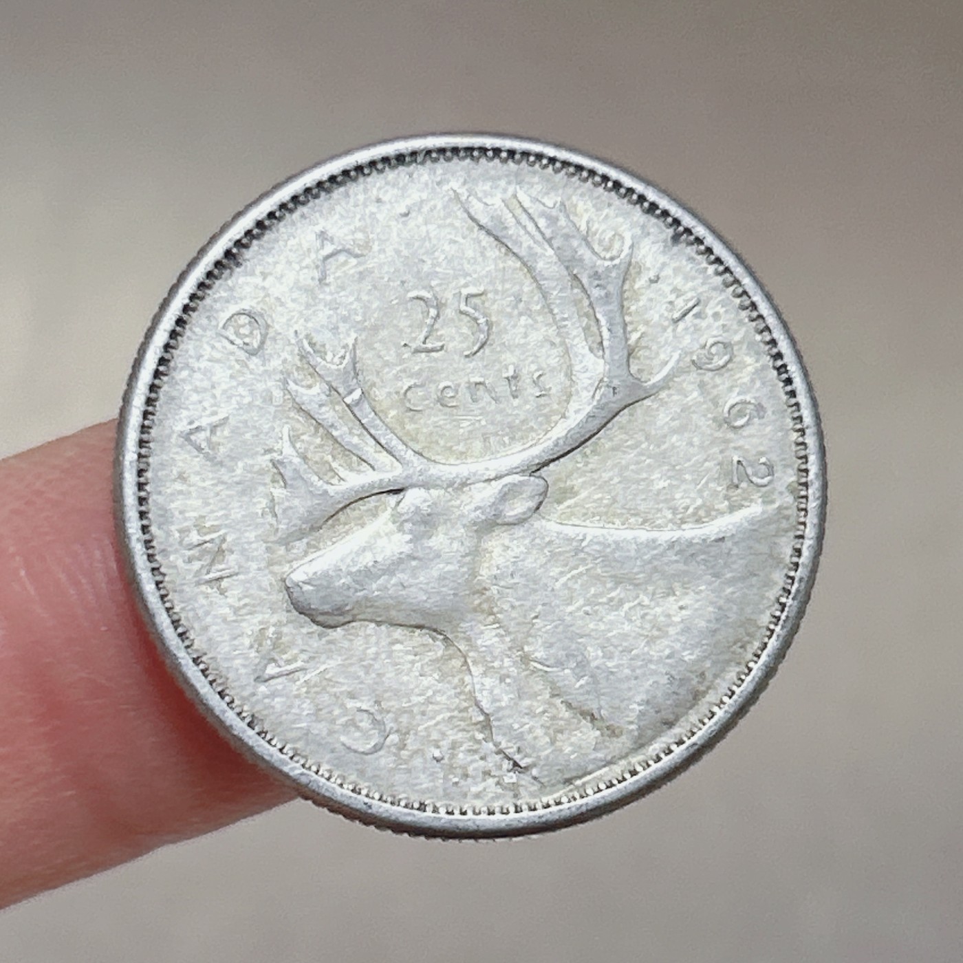 第一海外回流一元起拍收藏 本月最后一期 第61期 1962年加拿大驯鹿25分银币 伊丽莎白二世 重5.8g