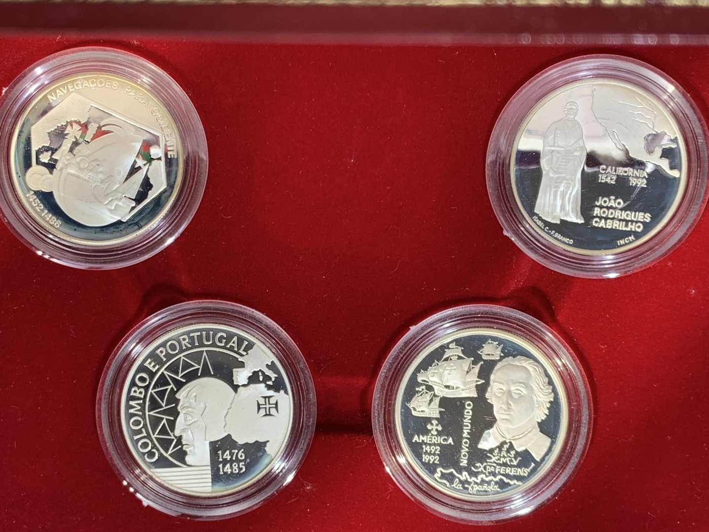 《竞宝斋》第238场-周日，周一，周二，周三 疯狂4连拍 (全场包邮) 原盒证书 葡萄牙1992年 发现新大陆帆船系列 200埃斯库多 精制大银币 单枚26.5克 4枚总重106克 925银