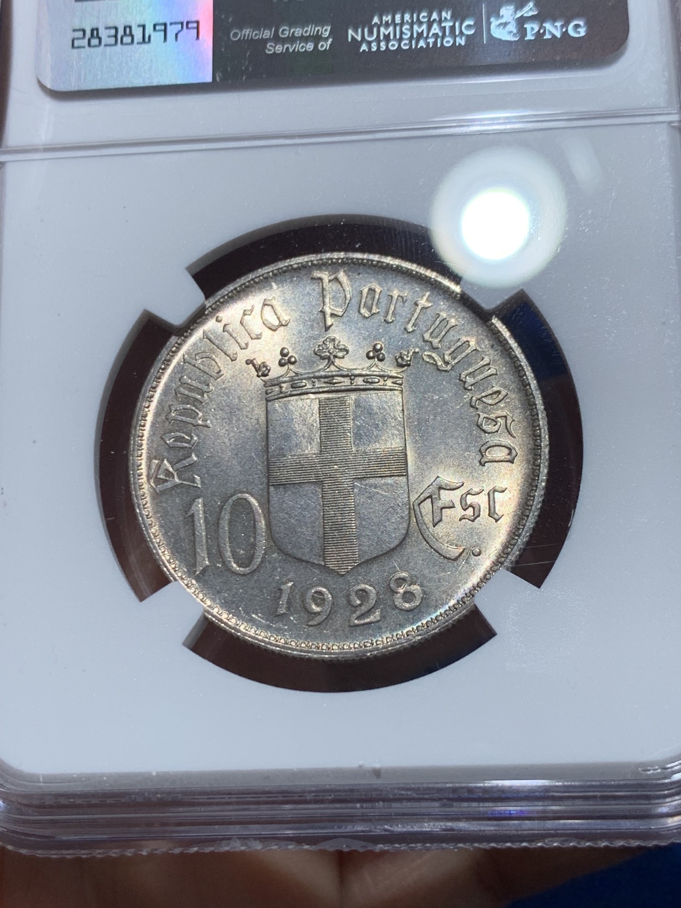 《竞宝斋》第238场-周日，周一，周二，周三 疯狂4连拍 (全场包邮) NGC MS63 葡萄牙1928年马剑10埃斯库多银币