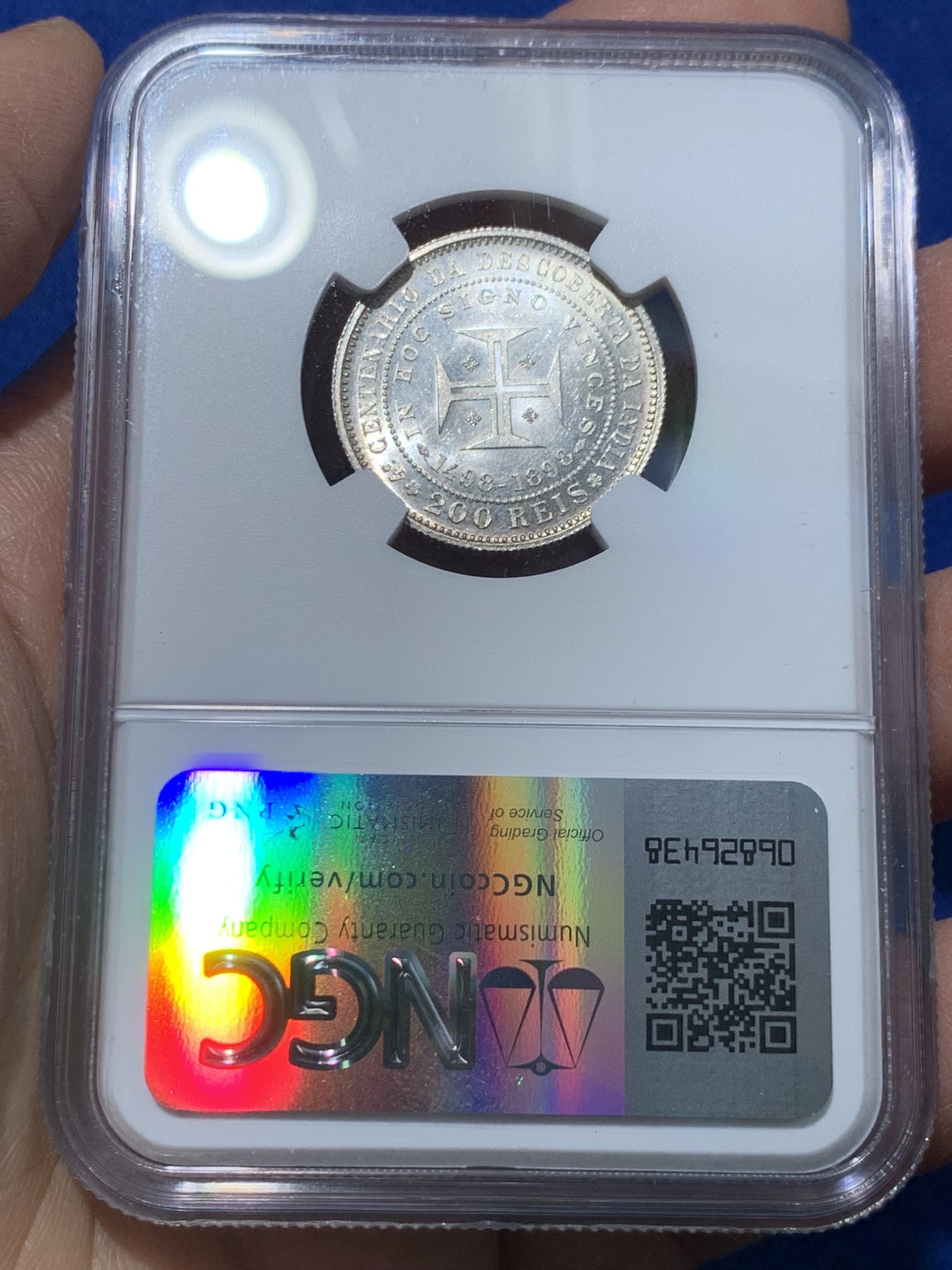 《竞宝斋》第238场-周日，周一，周二，周三 疯狂4连拍 (全场包邮) NGC MS62 葡萄牙1898年发现印度400周年200瑞斯银币