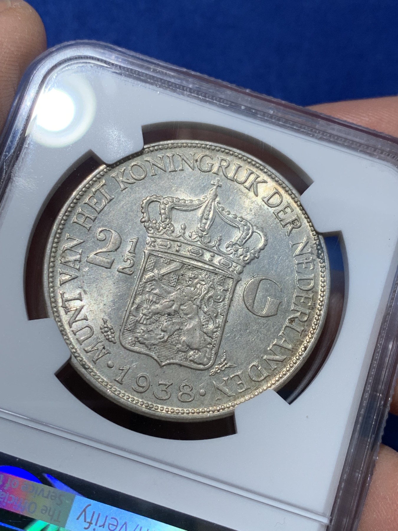 《竞宝斋》第238场-周日，周一，周二，周三 疯狂4连拍 (全场包邮) NGC AU58 荷兰1938年威廉明娜女王2.5盾大银币