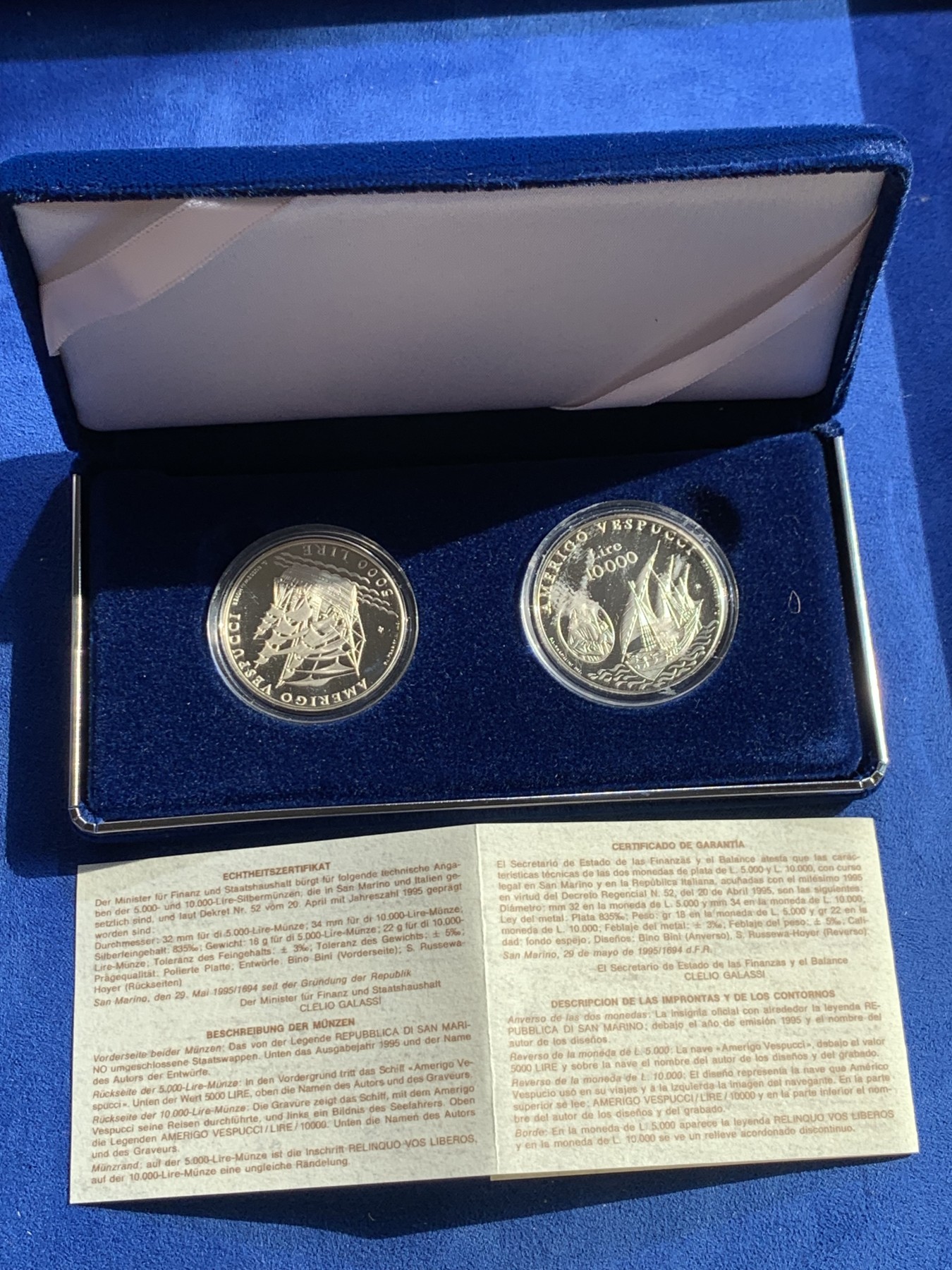 《竞宝斋》第238场-周日，周一，周二，周三 疯狂4连拍 (全场包邮) 圣马力诺 1995 银币一对 5000+10000里拉套币  22克+18克