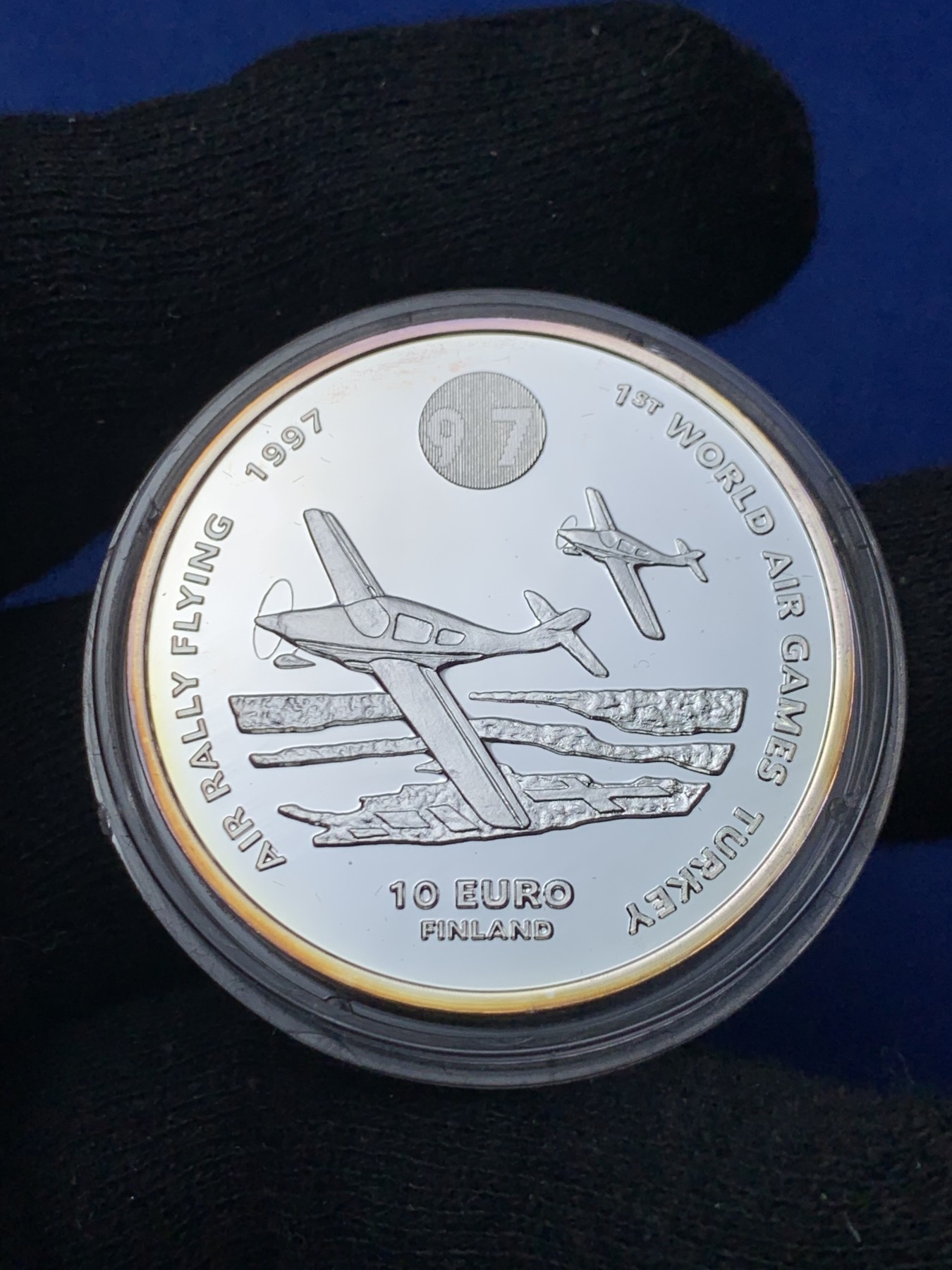 《竞宝斋》第238场-周日，周一，周二，周三 疯狂4连拍 (全场包邮) 原盒证书1997年芬兰 航空展热飞机10欧元精制大银币 27克