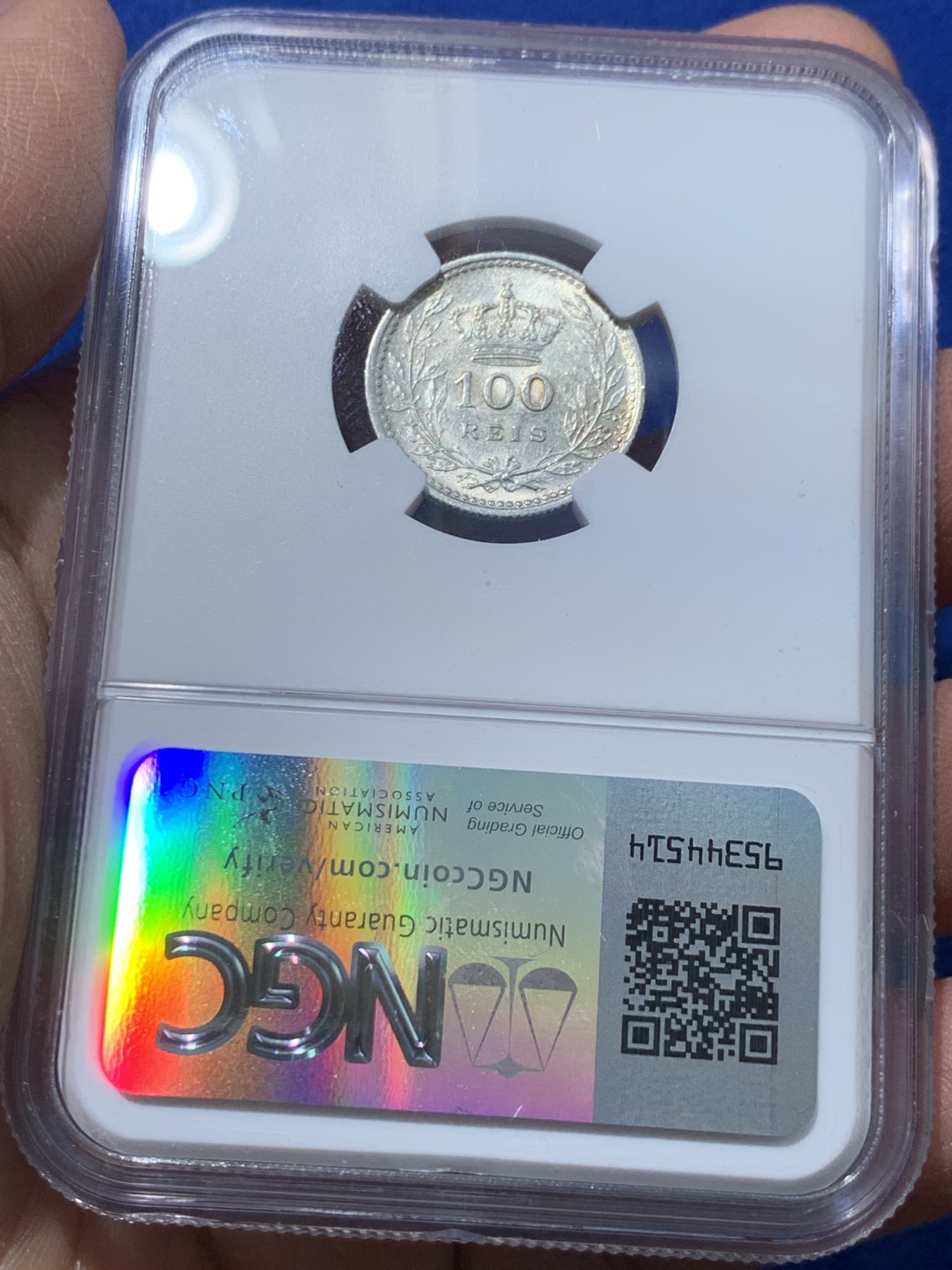 《竞宝斋》第238场-周日，周一，周二，周三 疯狂4连拍 (全场包邮) NGC AU58 葡萄牙 1909年 100瑞斯 银币