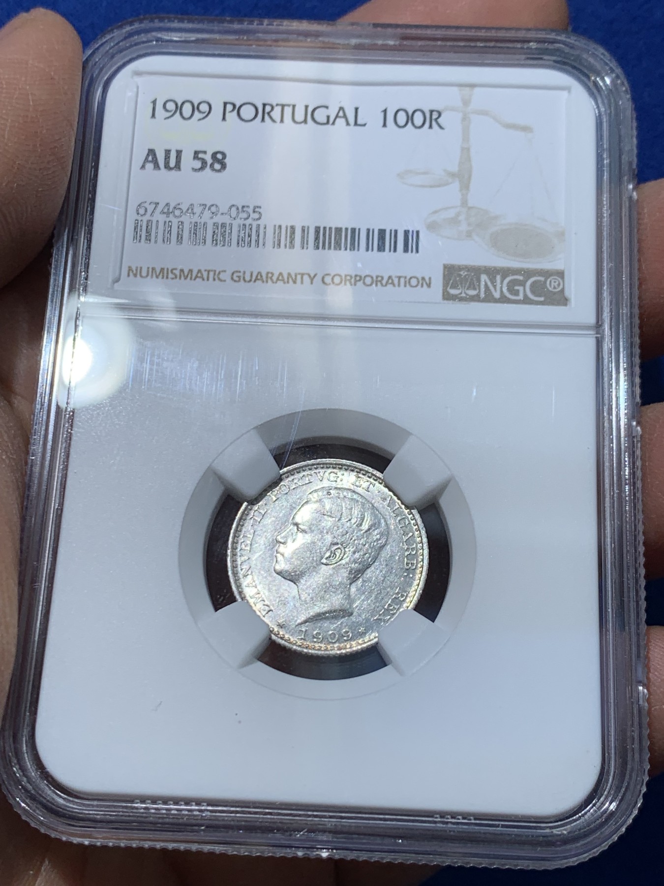 《竞宝斋》第238场-周日，周一，周二，周三 疯狂4连拍 (全场包邮) NGC AU58 葡萄牙 1909年 100瑞斯 银币