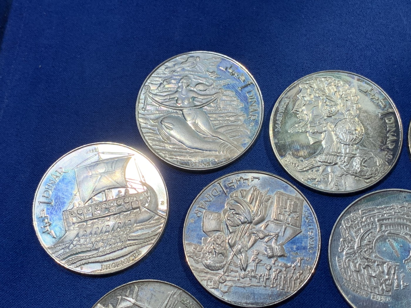 《竞宝斋》第238场-周日，周一，周二，周三 疯狂4连拍 (全场包邮) 大红盒 突尼斯1969年10枚1第纳尔精制大银币套装 疯涨的品种