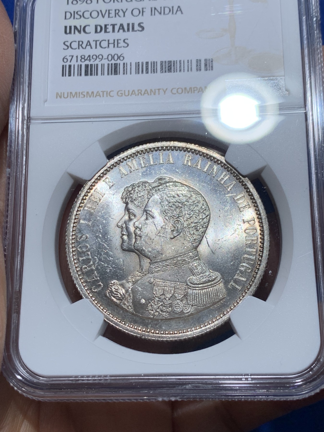 《竞宝斋》第238场-周日，周一，周二，周三 疯狂4连拍 (全场包邮) NGC UNC 葡萄牙1898年发现印度400周年1000瑞斯银币