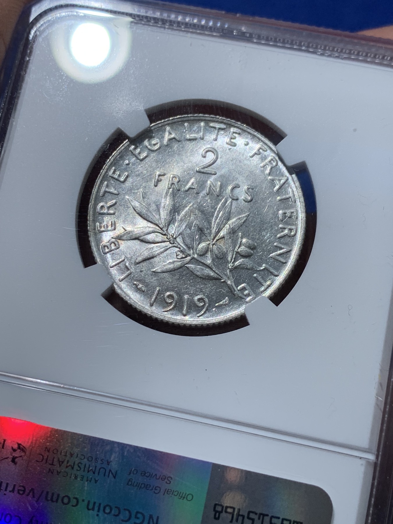 《竞宝斋》第238场-周日，周一，周二，周三 疯狂4连拍 (全场包邮) NGC MS61 法国1919年播种女神2法郎银币