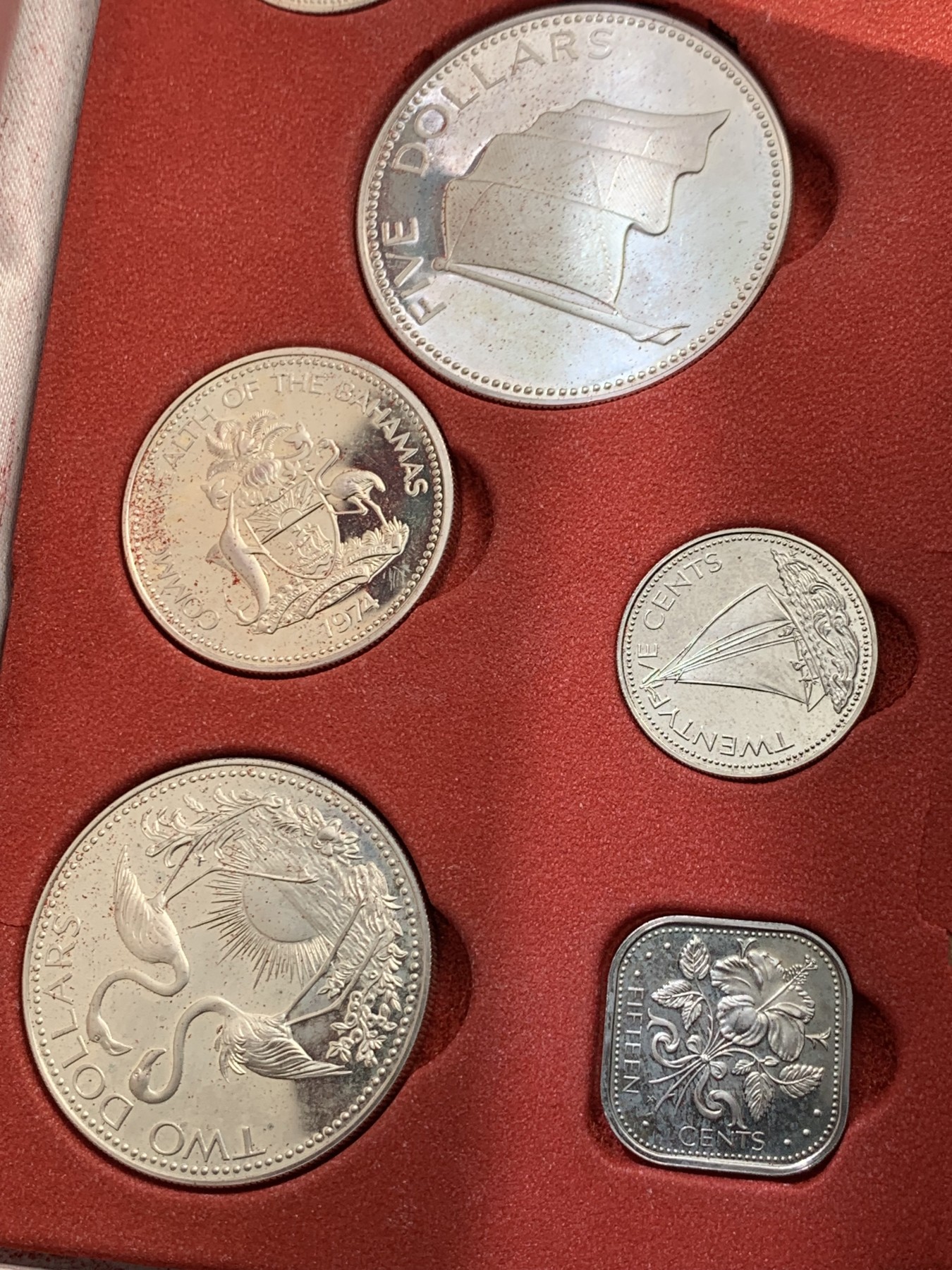《竞宝斋》第238场-周日，周一，周二，周三 疯狂4连拍 (全场包邮) 巴哈马1974年 九枚套精制币 其中 50分/1/2/5元都是银币