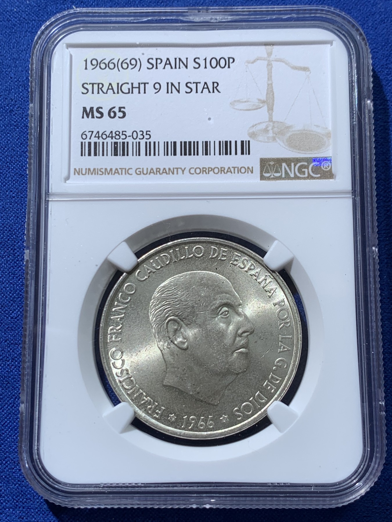 《竞宝斋》第238场-周日，周一，周二，周三 疯狂4连拍 (全场包邮) NGC MS65 西班牙1966佛朗哥100比赛塔银币 69版