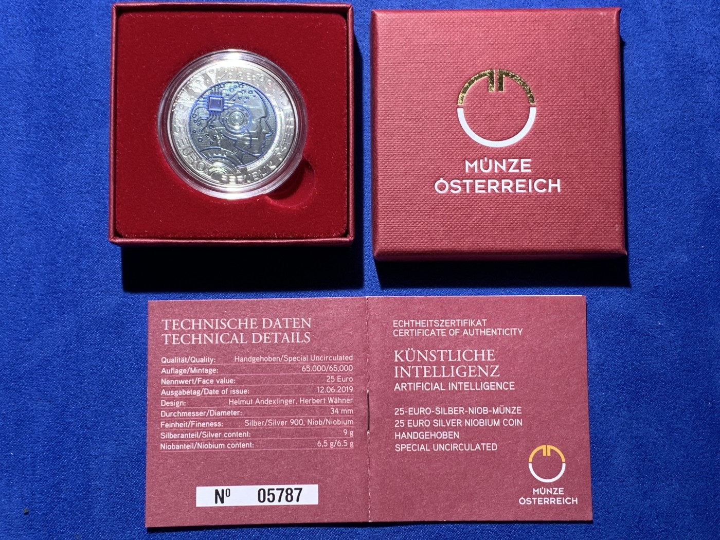《竞宝斋》第238场-周日，周一，周二，周三 疯狂4连拍 (全场包邮) 奥地利 2019 银铌双金属 25欧元 人工智能纪念银币