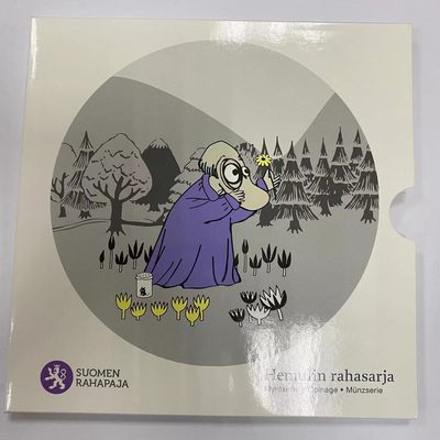 康怡轩钱币【世界流通币 套币 年版币 专场】第442期 - 2014年芬兰发行芬兰动画姆明一族“哈爷爷”欧元硬币套装 (8枚币+1枚纪念章）