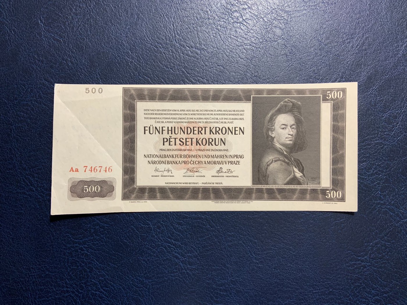 收藏联盟Quantum Auction 第320期拍卖  波西米亚和摩拉维亚1942年500克朗 品相AU Aa冠 实票