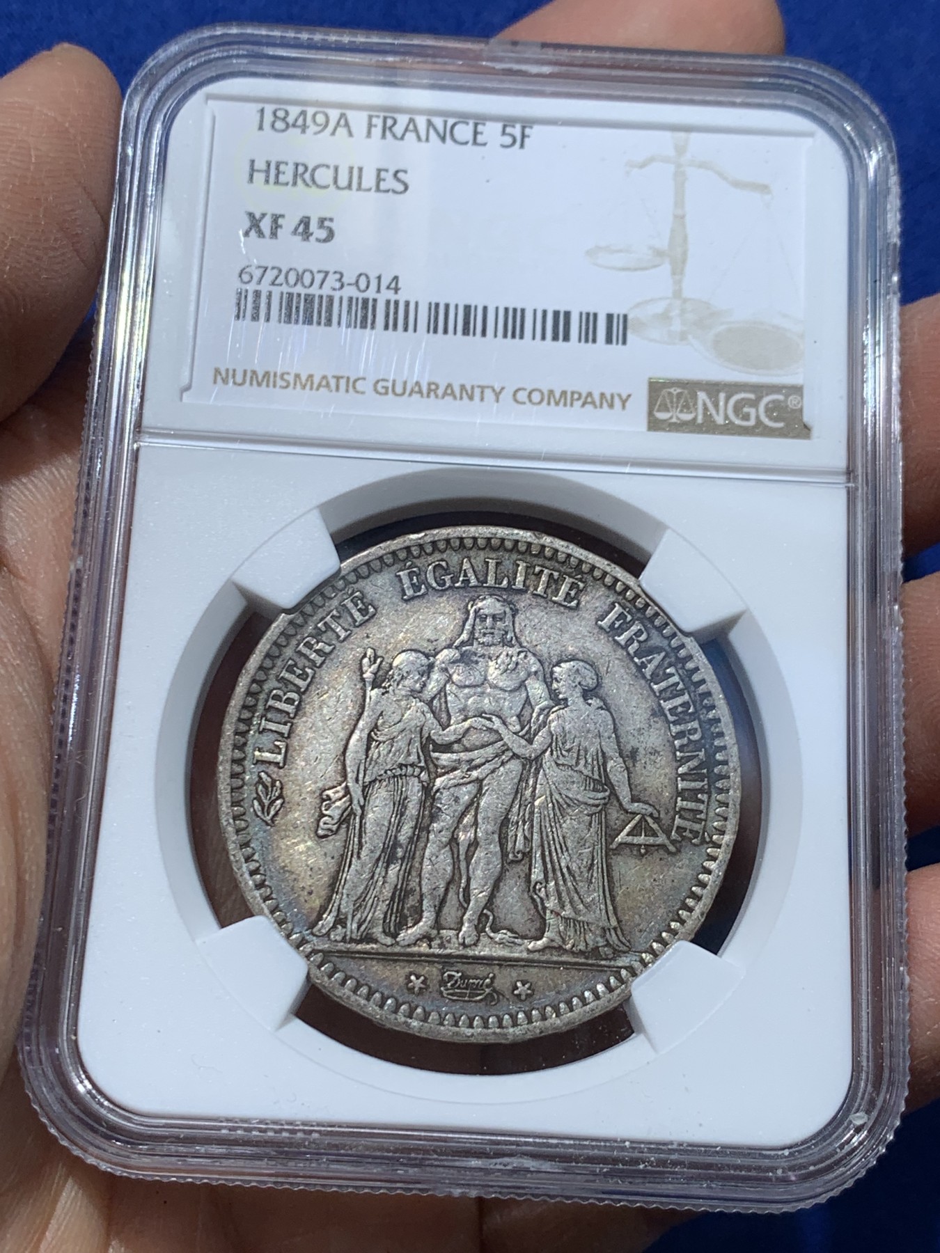 《竞宝斋》第238场-周日，周一，周二，周三 疯狂4连拍 (全场包邮) NGC XF45 法国1849第二共和大力神5法郎银币 只发行两年 出分难得 原味包浆