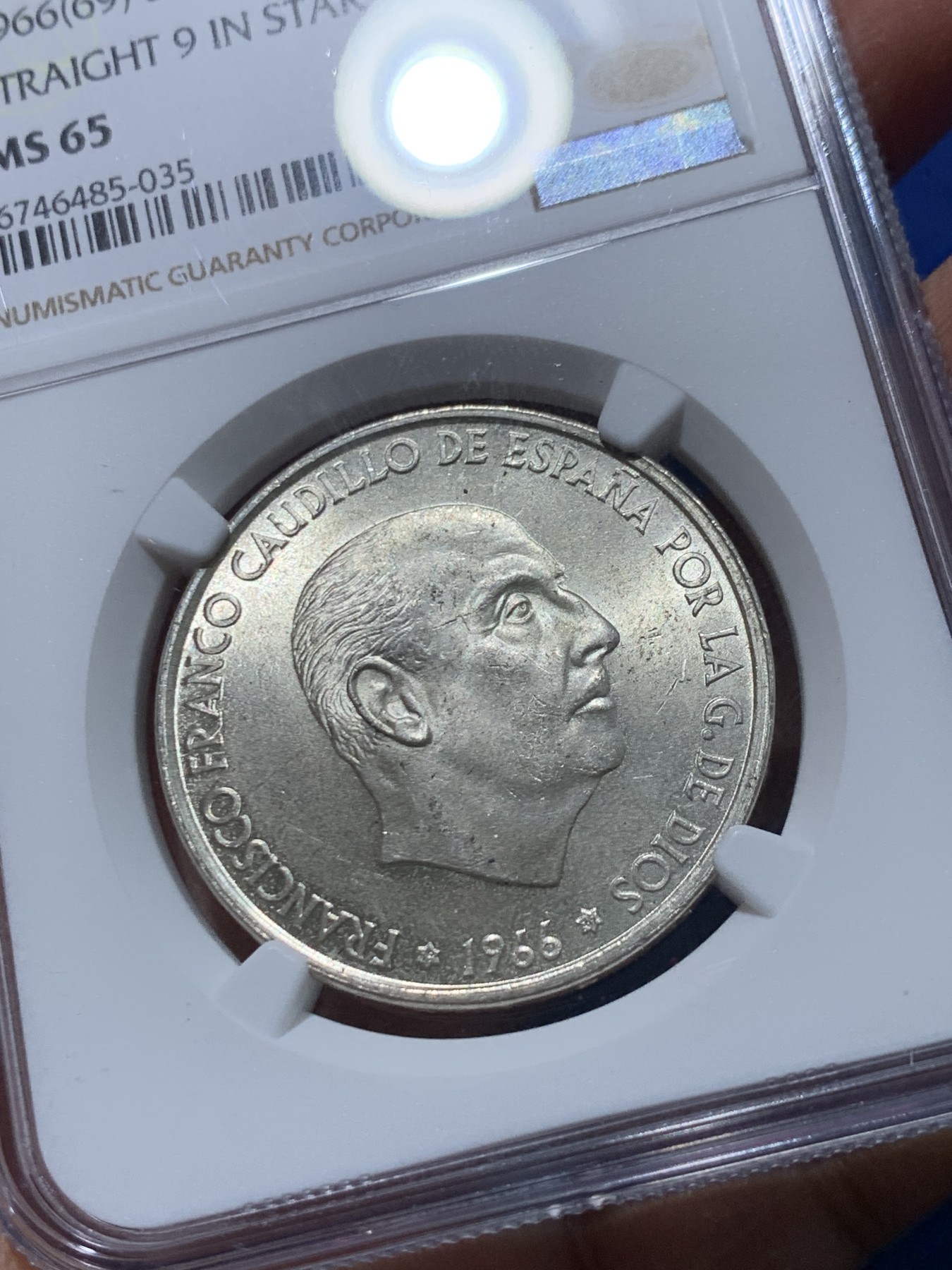 《竞宝斋》第238场-周日，周一，周二，周三 疯狂4连拍 (全场包邮) NGC MS65 西班牙1966佛朗哥100比赛塔银币 69版