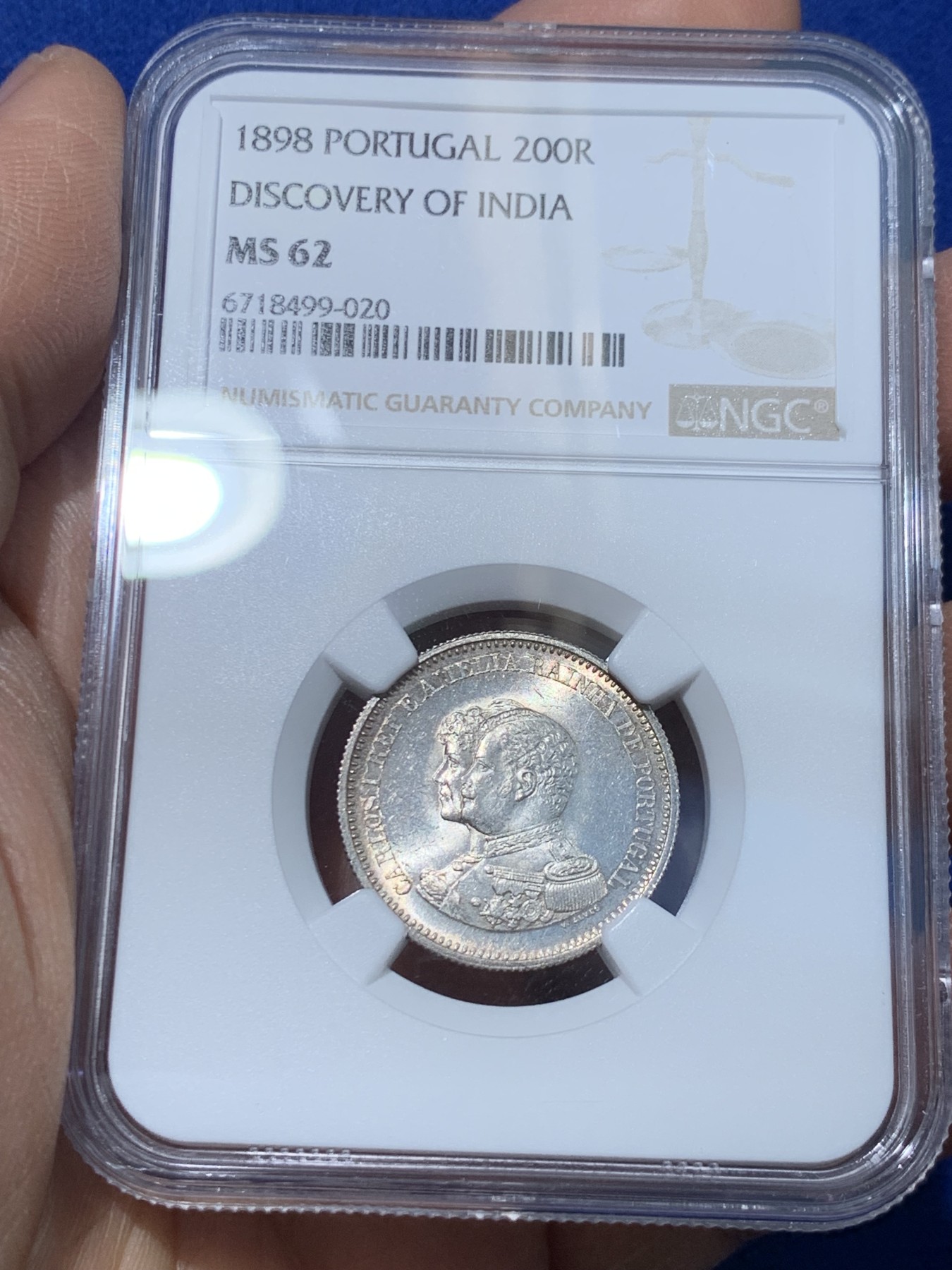 《竞宝斋》第238场-周日，周一，周二，周三 疯狂4连拍 (全场包邮) NGC MS62 葡萄牙1898年发现印度400周年200瑞斯银币