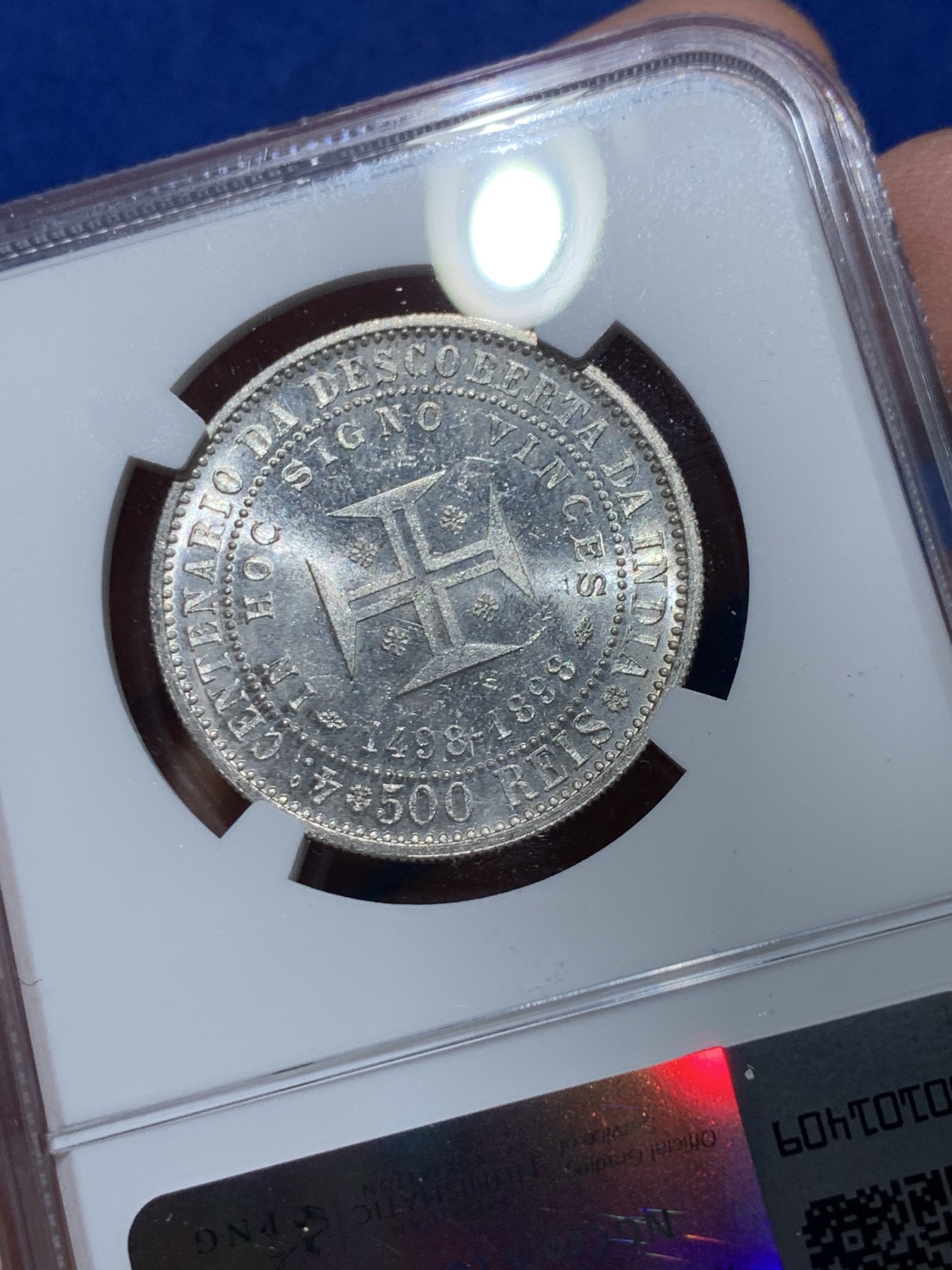 《竞宝斋》第238场-周日，周一，周二，周三 疯狂4连拍 (全场包邮) NGC MS61 葡萄牙1898年发现印度400周年500瑞斯银币