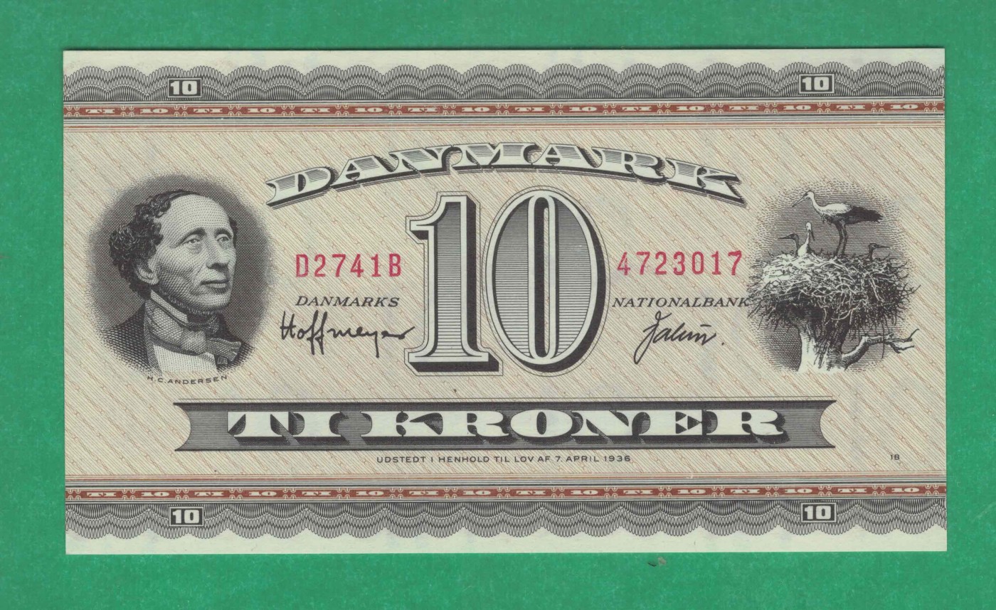 丹麦1974年10克朗 签名如图 欧洲纸币 实物图 UNC