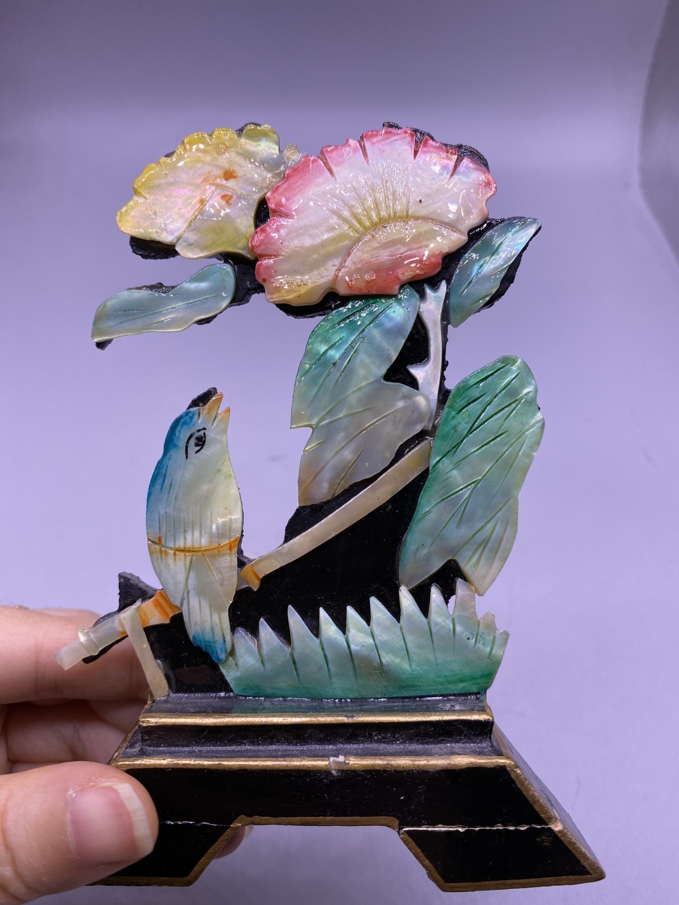 贝壳雕刻花鸟摆件，尺寸12.6厘米，品相如图，150包快递