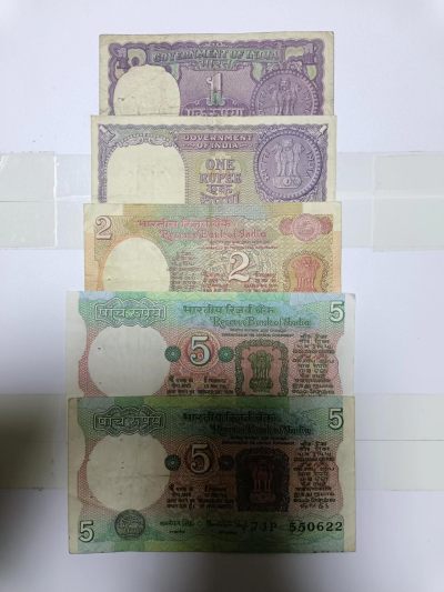 【20230131】非全新纸币第111场 - 印度5张纸币各为不同版本，有针孔