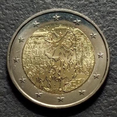 0起1加-纯粹捡漏拍-286散币银币场 - 法国2019年2欧元推倒柏林墙30周年双色纪念币