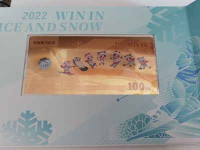 银币四版币纪念钞专场  拍1号送4-11号 - 冬奥金银纪念券100mg金5g银