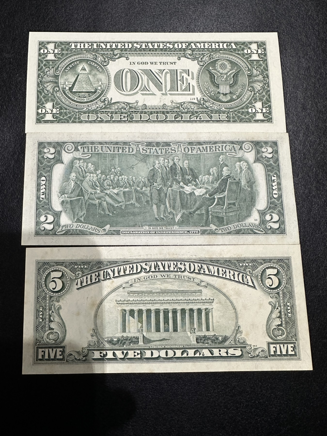 《外钞收藏家》第三百三十五期（连拍第二场） 美国三张小面额 无折 有潮