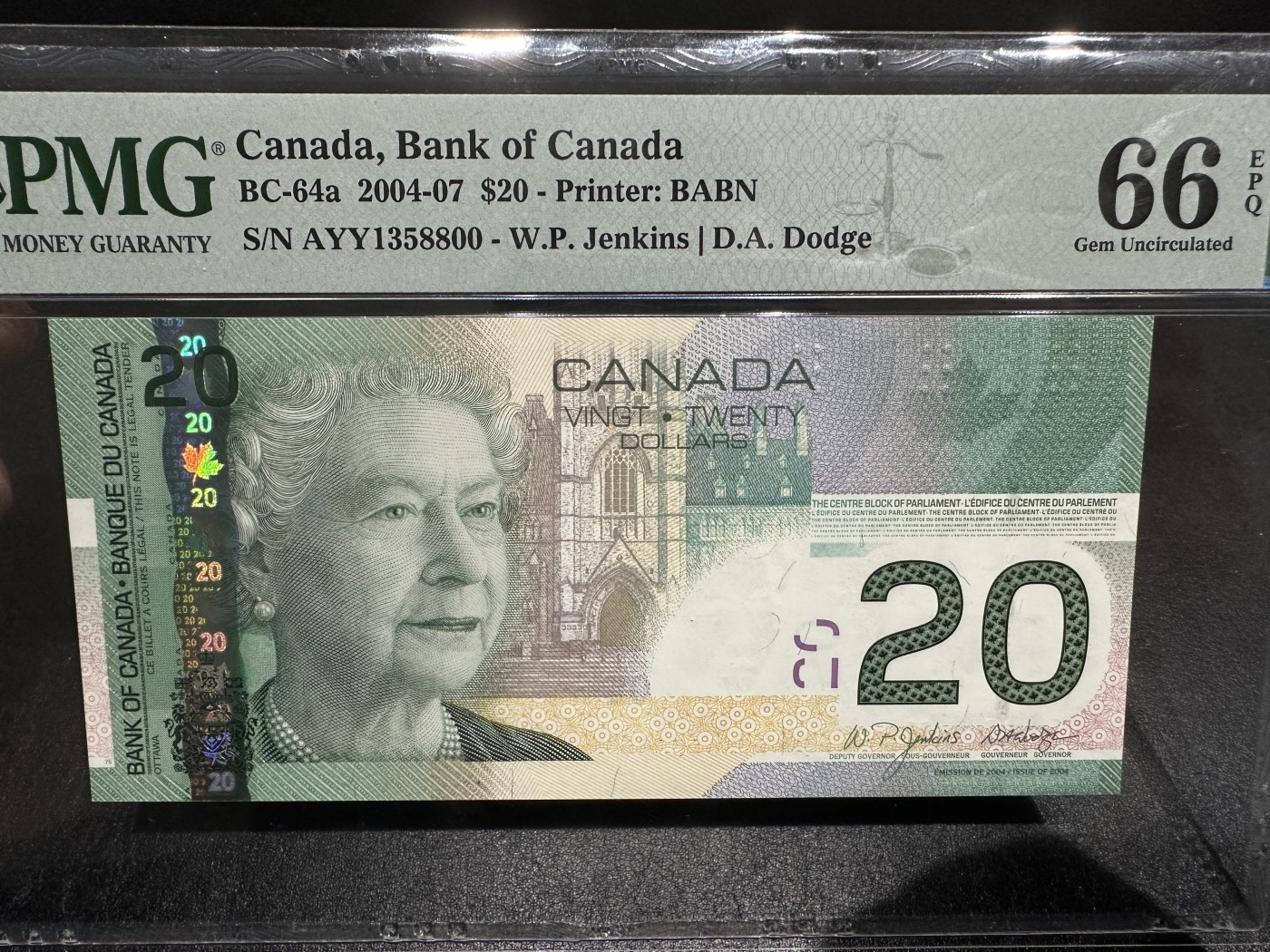 《外钞收藏家》第三百三十五期（连拍第二场） 2004-07你那加拿大20元 无47 PMG66