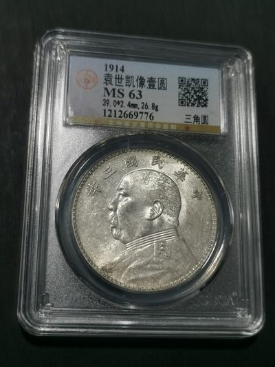 天下钱庄国内外钱币全场保真欢迎参拍 - 公博评级MS63三角元大头