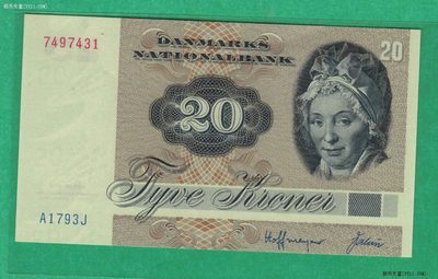 丹麦1972年版1979年20克朗 签名如图 欧洲纸币 实物图 UNC - 丹麦1972年版1979年20克朗 签名如图 欧洲纸币 实物图 UNC