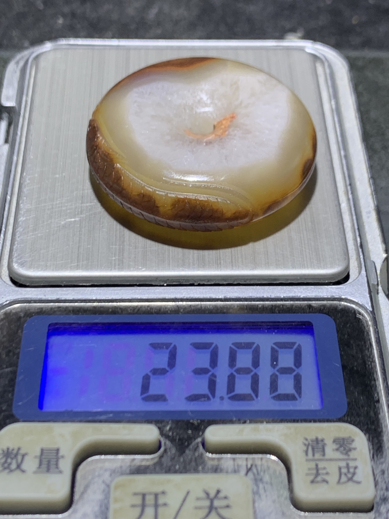 精美亚光高玉化冰飘天眼纹战国红玛瑙手工俏色巧雕鲤鱼戏珠平安扣一个