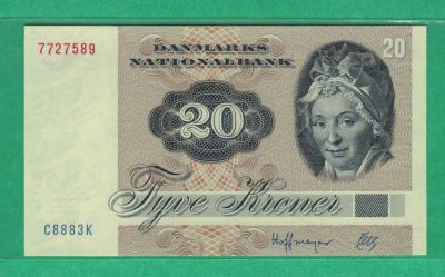 丹麦1972年版1988年20克郎 签名如图 无4 欧洲纸币 实物图 UNC - 丹麦1972年版1988年20克郎 签名如图 无4 欧洲纸币 实物图 UNC