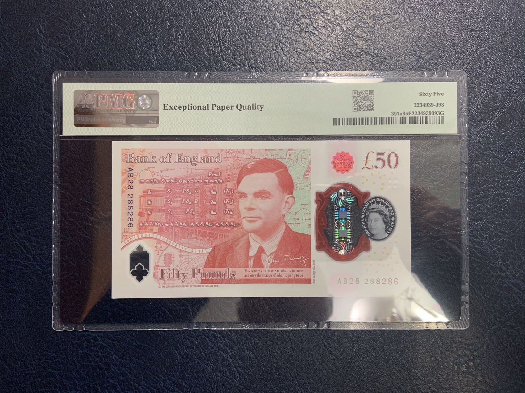 收藏联盟Quantum Auction 第321期拍卖  英国2021年50镑 PMG65 朦胧号 计算机学家 图灵 已经准备换版 