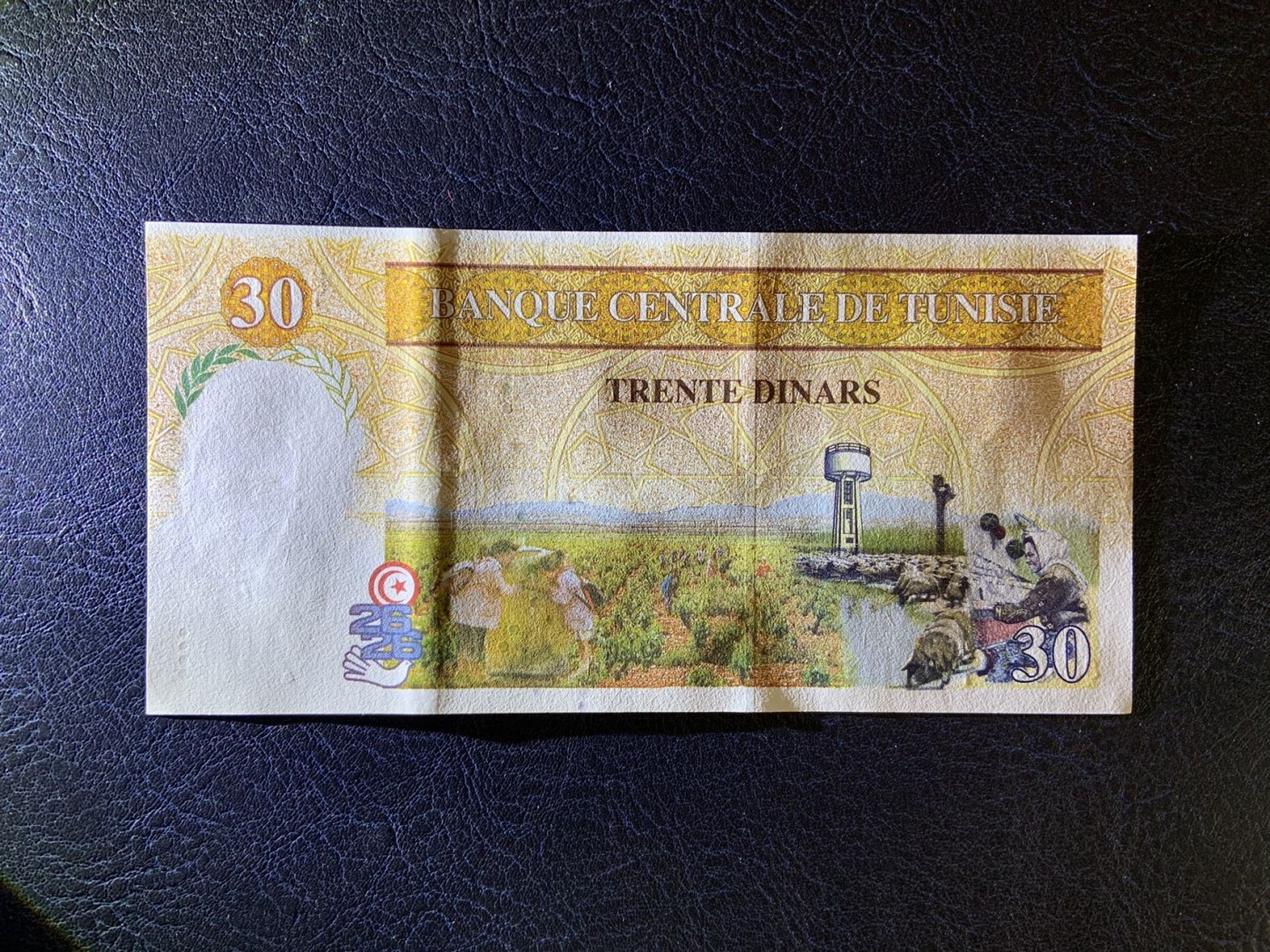 收藏联盟Quantum Auction 第321期拍卖  突尼斯1997年30第纳尔纪念钞 品相全新UNC 双面雕刻 首发冠 全程倒置号 888豹子号身