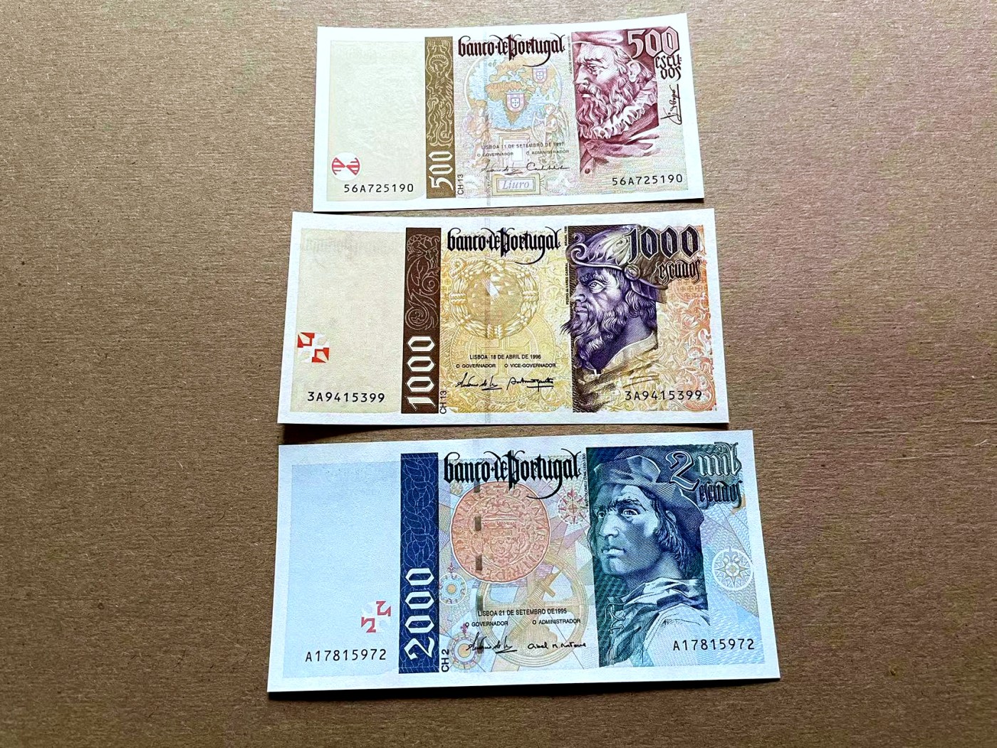 【Blue Auction】✨世界纸币精拍第427期【精】  【一组3张】葡萄牙 1995-97年500-2000埃斯库多 UNC/UNC-