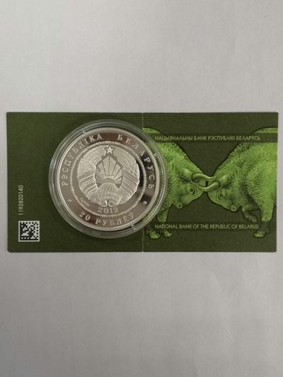 康怡轩钱币【图瓦卢+匈牙利+加拿大+白俄罗斯 纪念币专场】第251006期  2012年白俄罗斯发行野牛镶水晶精制纪念银币（2头） 裸币+证书