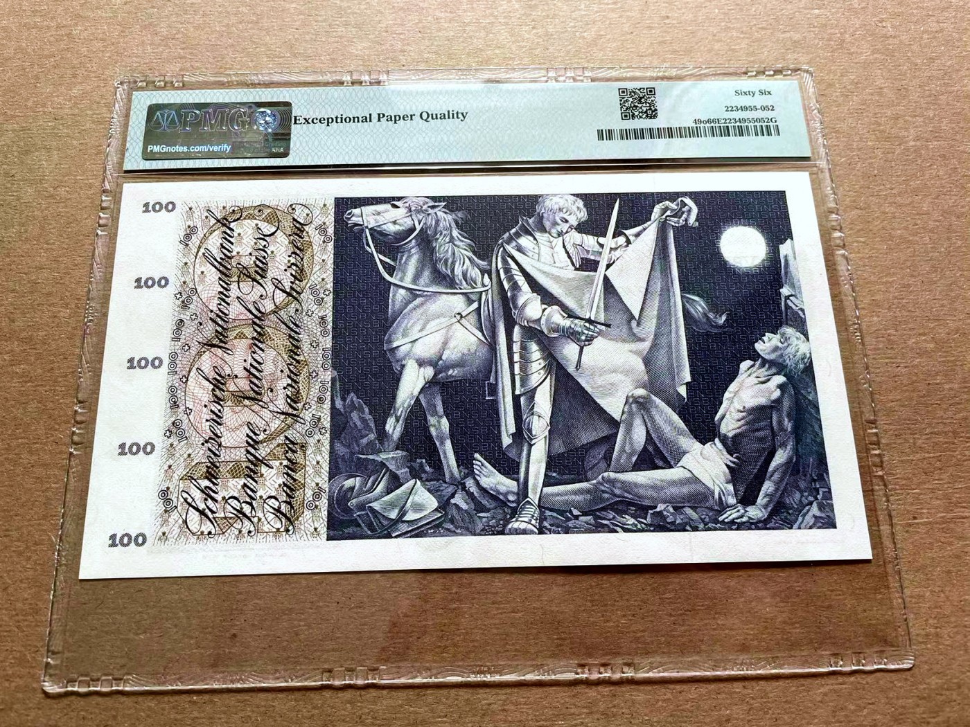 【Blue Auction】✨世界纸币精拍第427期【精】  【无47】瑞士 1973年100法郎 圣马丁割袍 大票幅 PMG66EPQ 