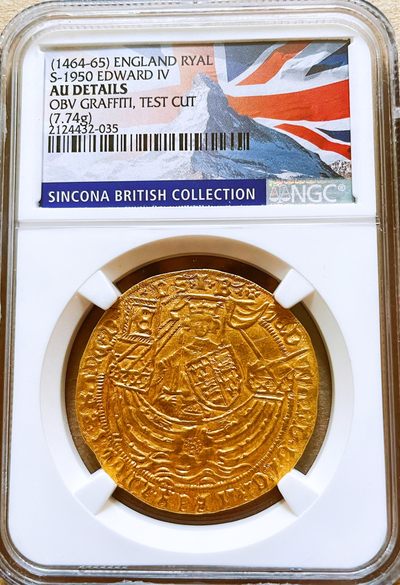 【Blue Auction】✨世界纸币精拍第427期【精】  -   【著名的Sincona集藏 盒子非常漂亮 稀少版本 冠军分仅AU53】英国 1464-65年 约克王朝首位国王爱德华四世 皇家玫瑰金币（Rose Noble）克重非常足 仅有非主图空白处当时“test cut”导致NGC AUD的评分 画面打制完整居中 观赏性非常好 在当时属于顶级设计 英国货币史上里程碑的品种 非常值得收藏 拍卖价格猛涨品种 好品动辄几十万一枚