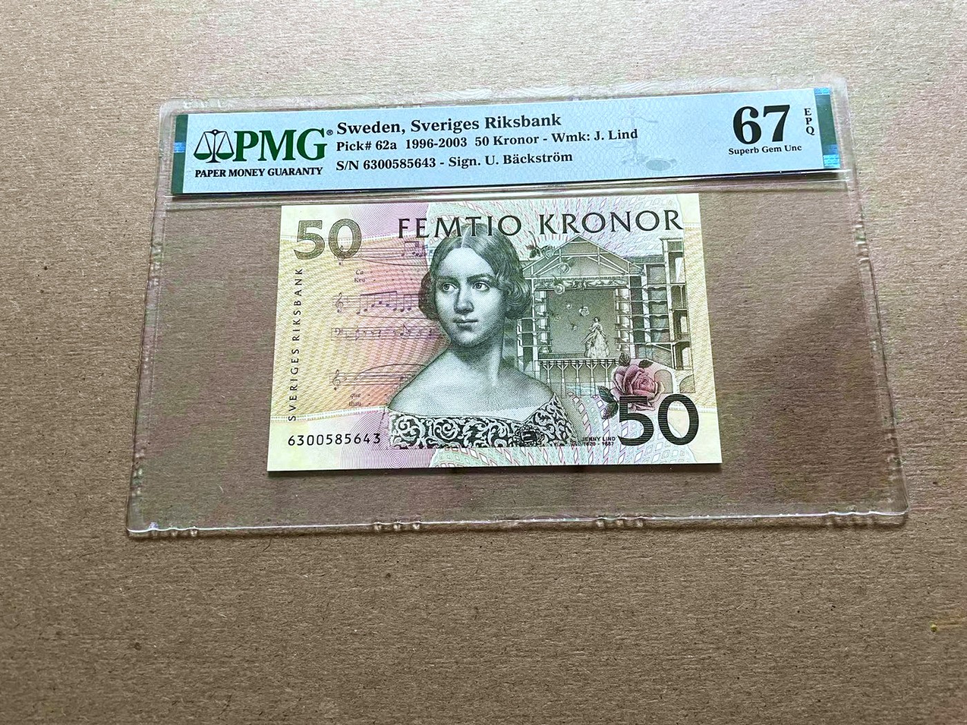 【Blue Auction】✨世界纸币精拍第427期【精】  【初版】瑞典 1996-2003年50克朗 PMG67EPQ 夜莺